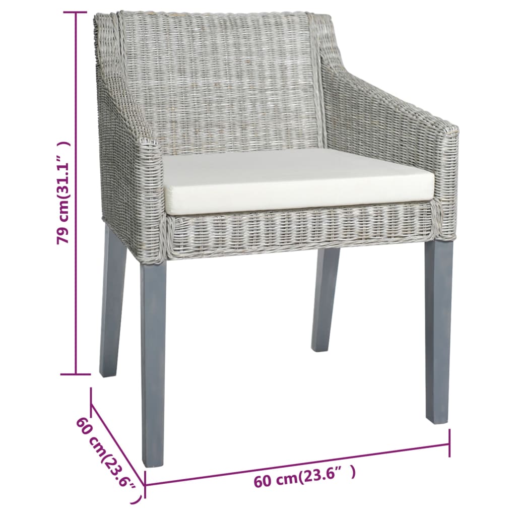 Dining chair with cushion, grey, natural rattan