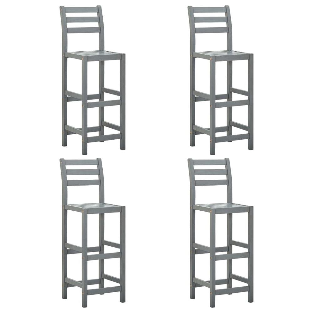 Bar stools, 4 pcs, grey, solid acacia wood