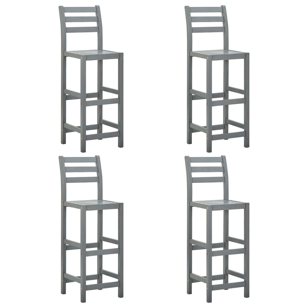 Bar stools, 4 pcs, grey, solid acacia wood