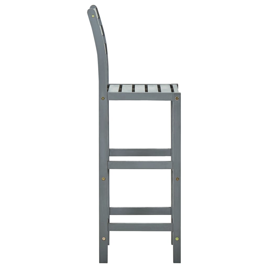 Bar stools, 4 pcs, grey, solid acacia wood