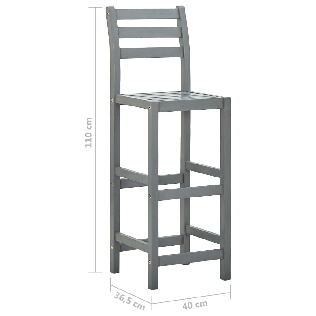 Bar stools, 4 pcs, grey, solid acacia wood