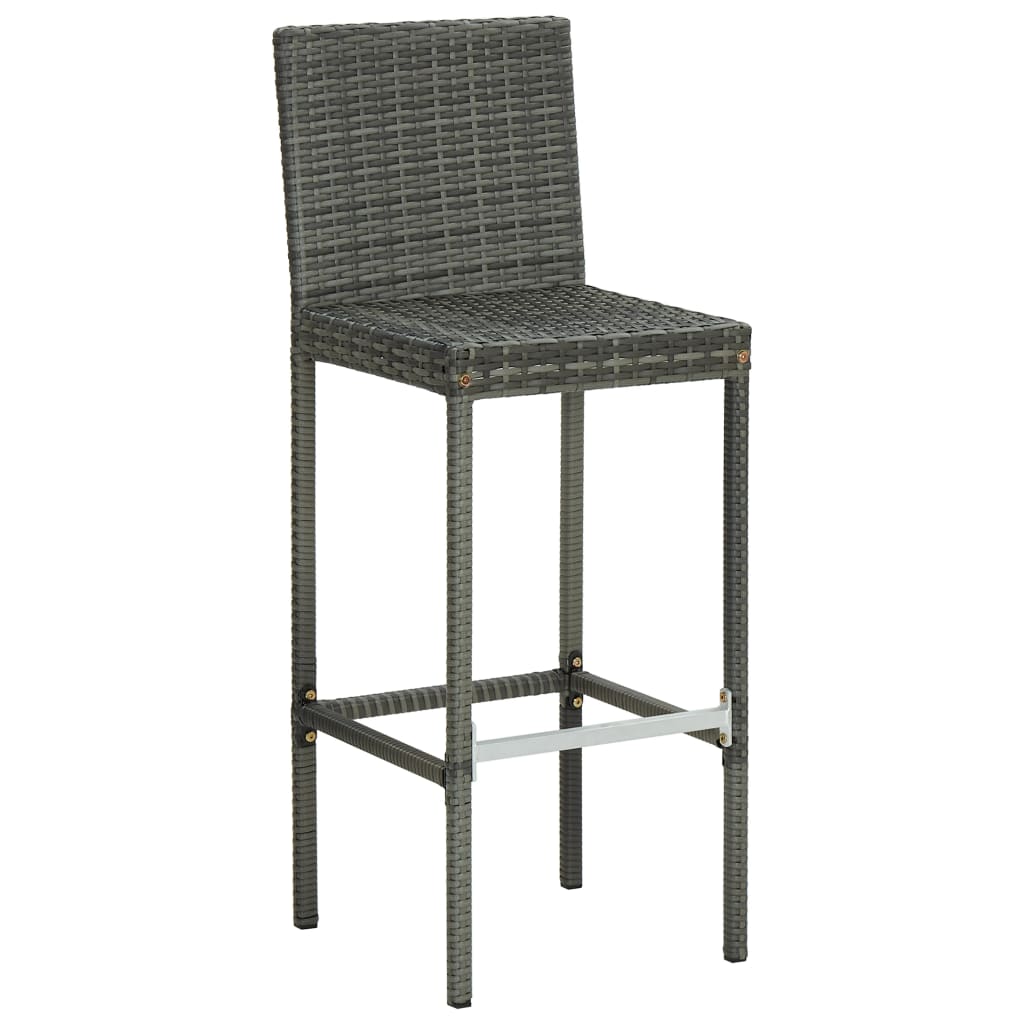 Garden Bar Stools with Cushions, 2 pcs., Grey, Poly Rattan