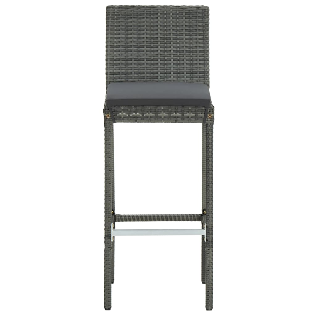 Garden Bar Stools with Cushions, 2 pcs., Grey, Poly Rattan