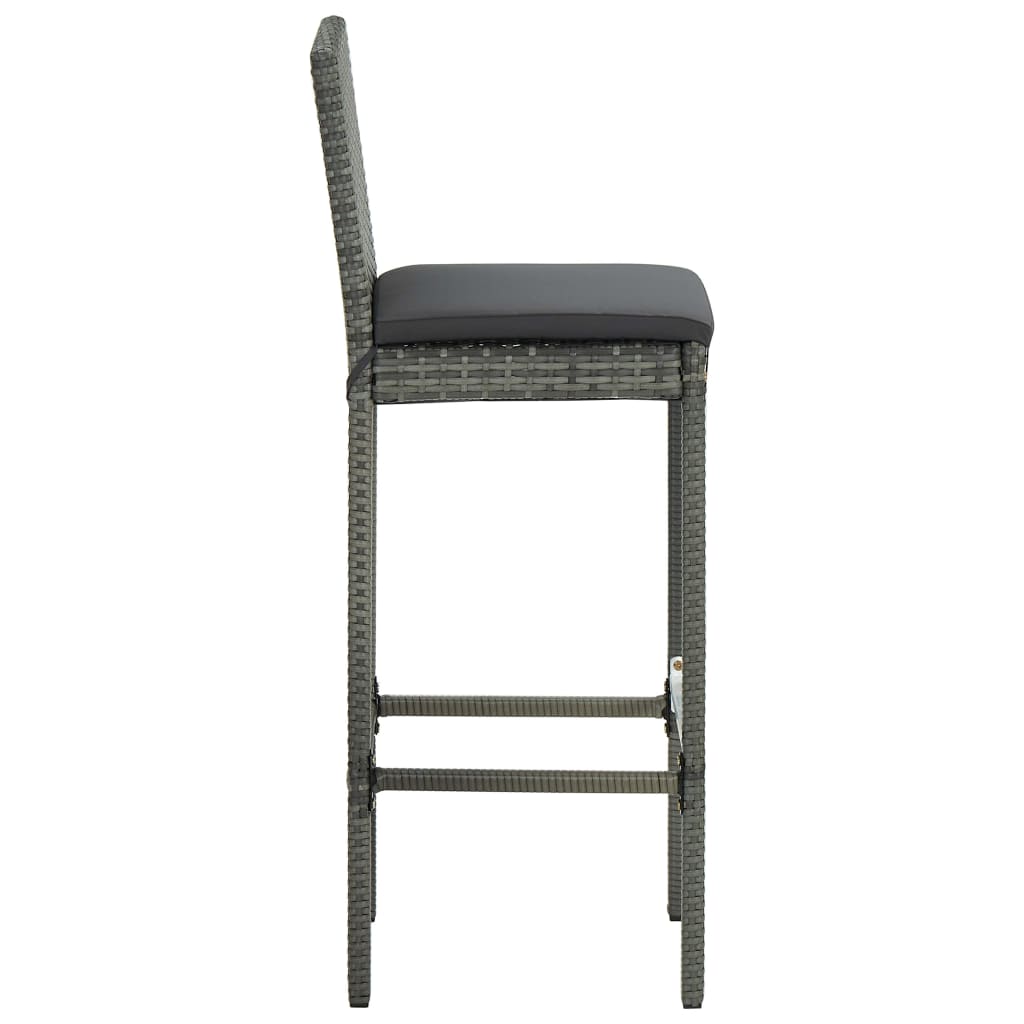 Garden Bar Stools with Cushions, 2 pcs., Grey, Poly Rattan