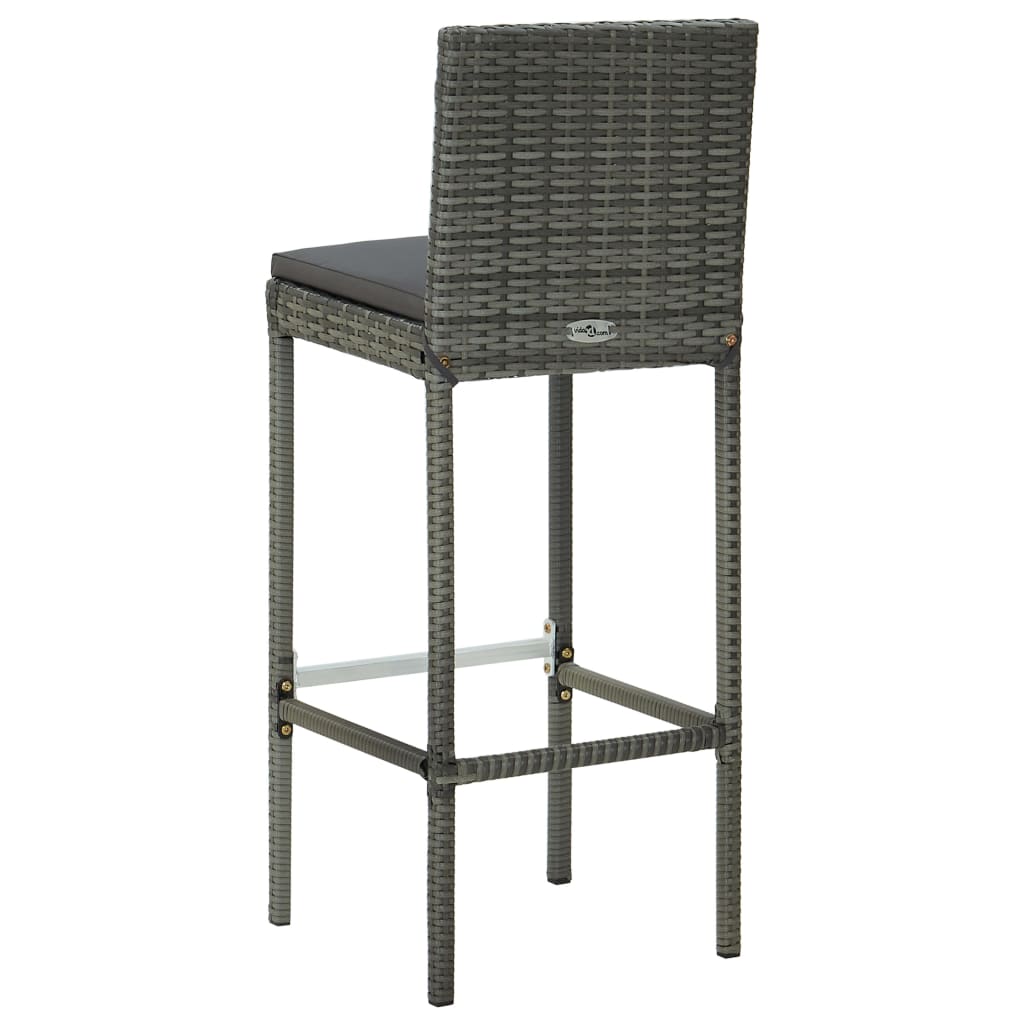 Garden Bar Stools with Cushions, 2 pcs., Grey, Poly Rattan
