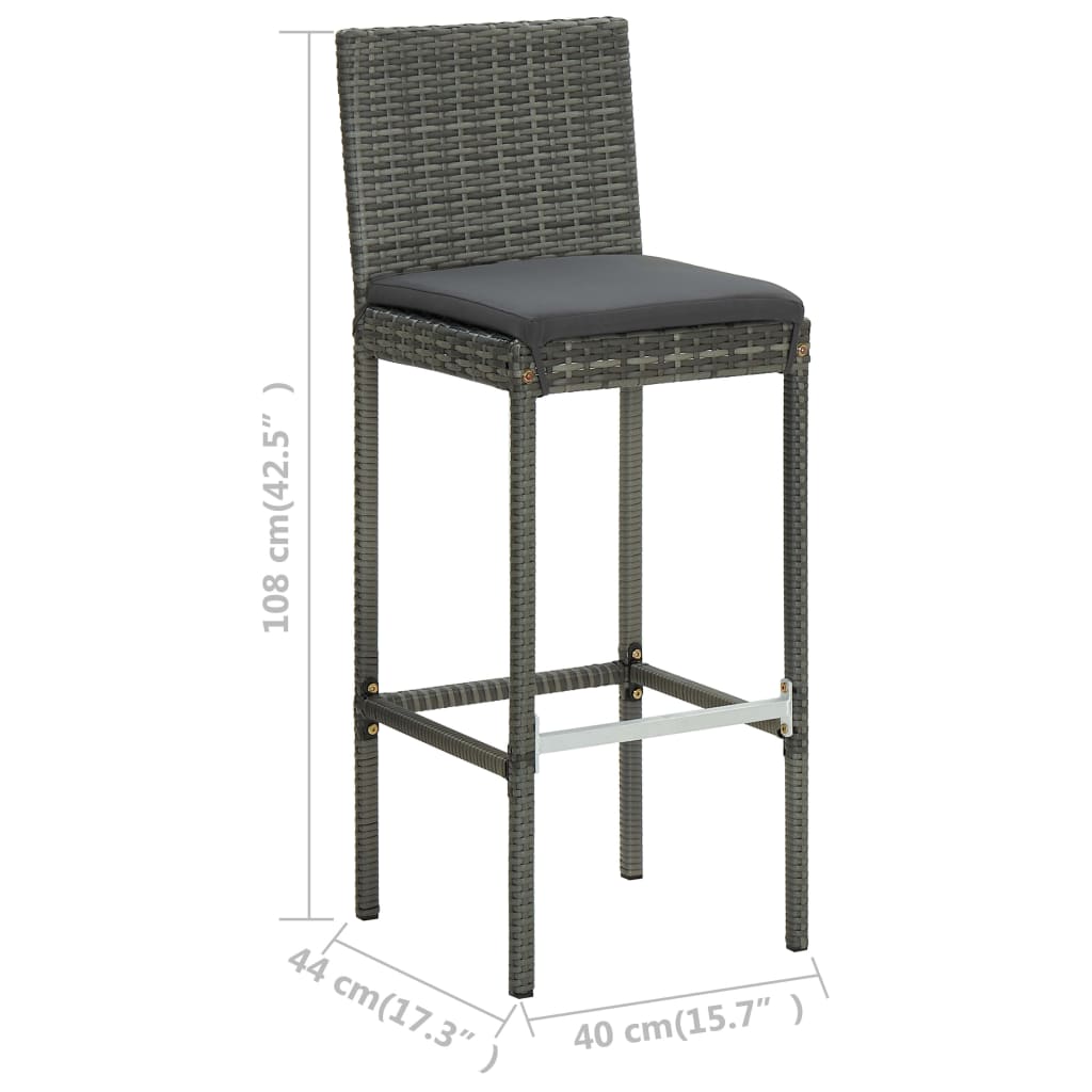 Garden Bar Stools with Cushions, 2 pcs., Grey, Poly Rattan