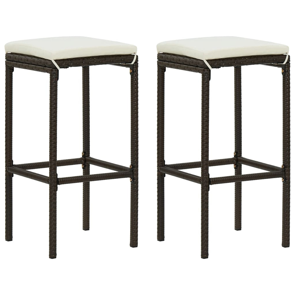 Bar Stools with Cushions, 2 pcs., Brown, Poly Rattan