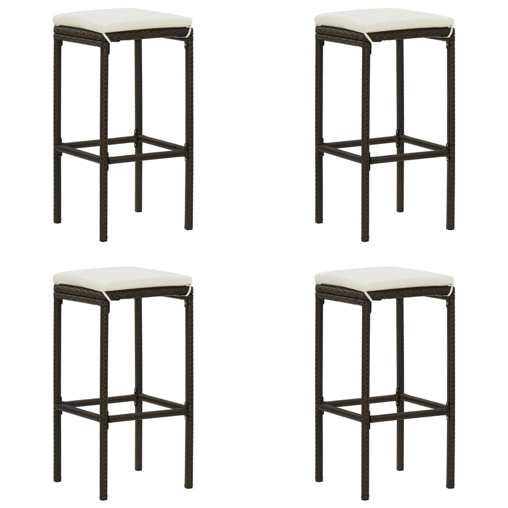 Bar Stools with Cushions, 4 pcs, Brown, Poly Rattan
