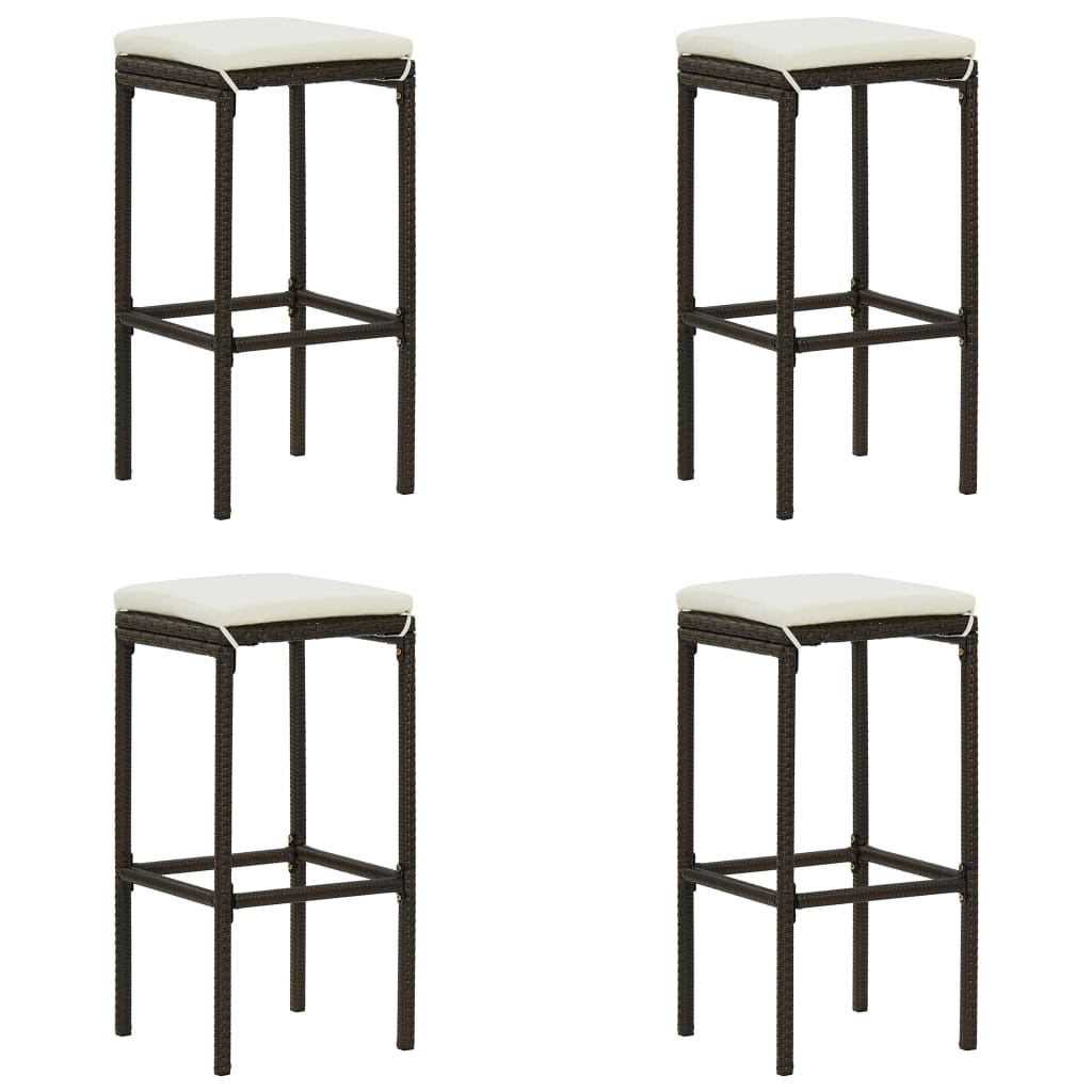 Bar Stools with Cushions, 4 pcs, Brown, Poly Rattan