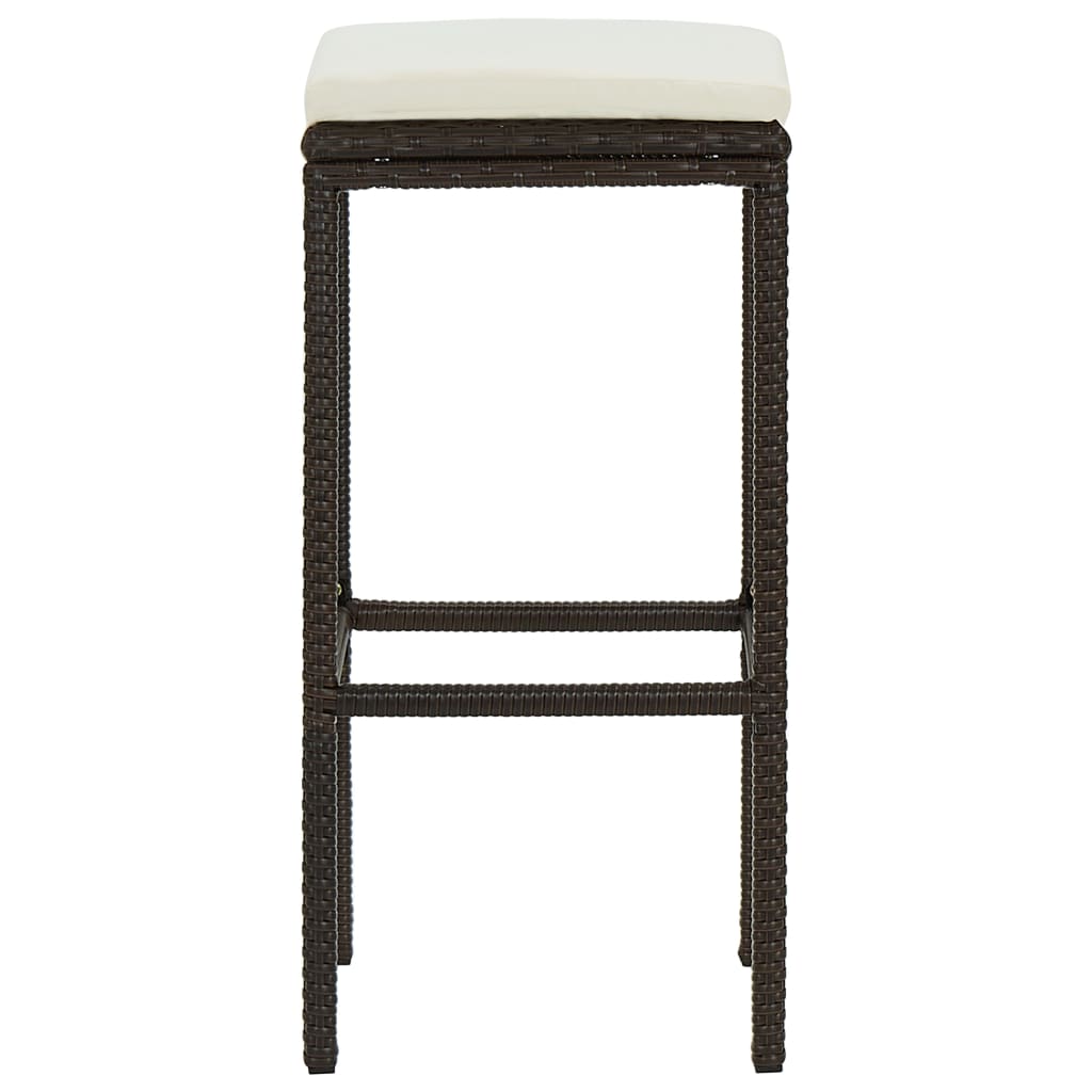 Bar Stools with Cushions, 4 pcs, Brown, Poly Rattan