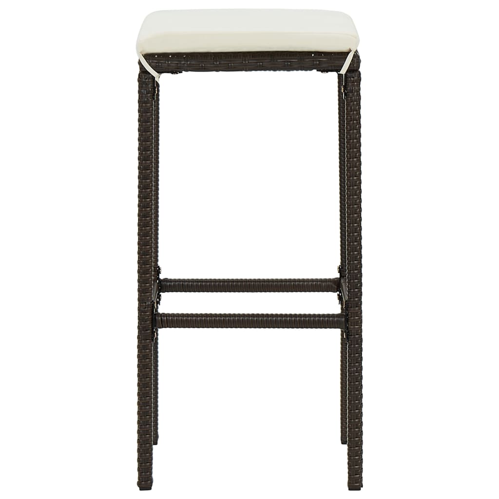 Bar Stools with Cushions, 4 pcs, Brown, Poly Rattan