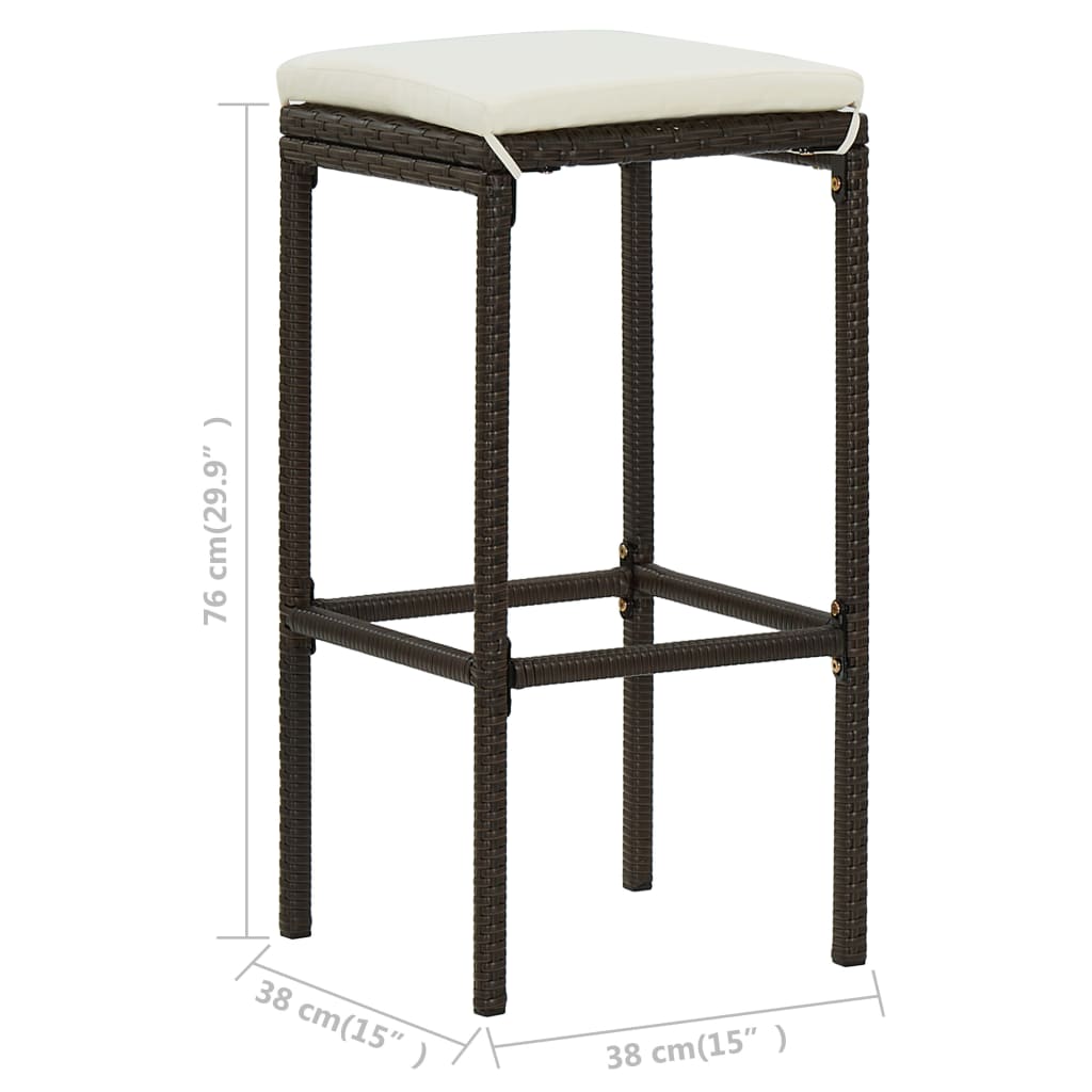 Bar Stools with Cushions, 4 pcs, Brown, Poly Rattan