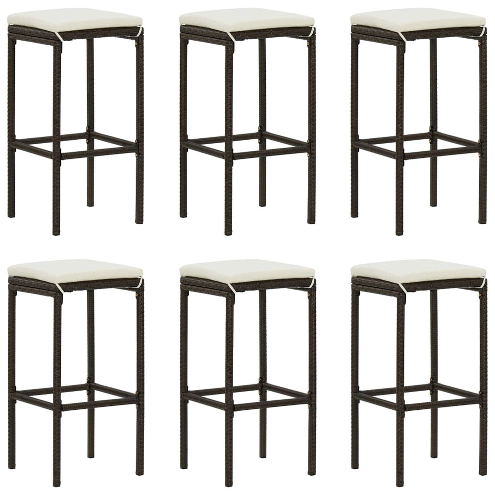 Bar Stools with Cushions, 6 pcs, Brown, Poly Rattan