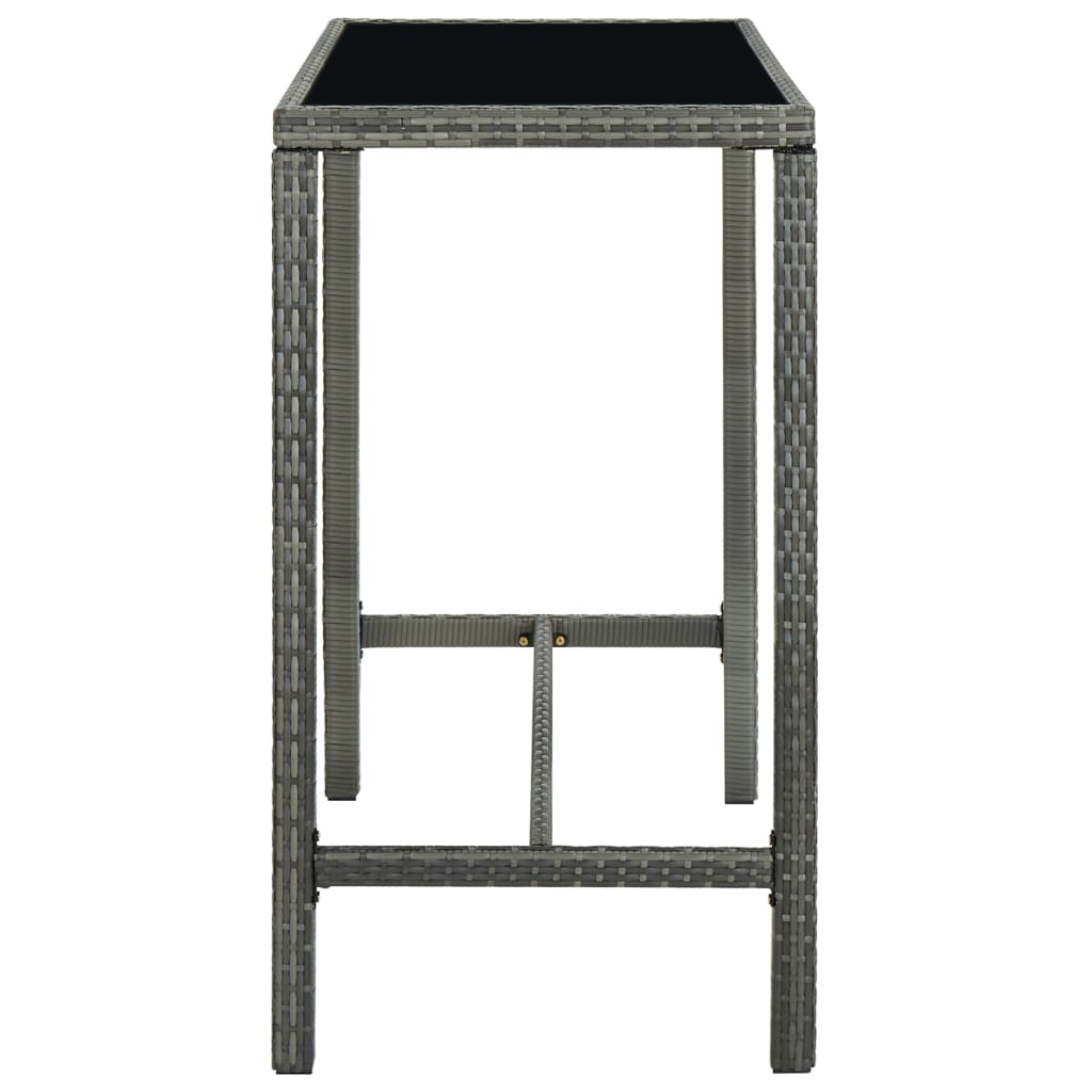 Sodo baro stalas, pilkas, 130x60x110cm, poliratanas ir stiklas