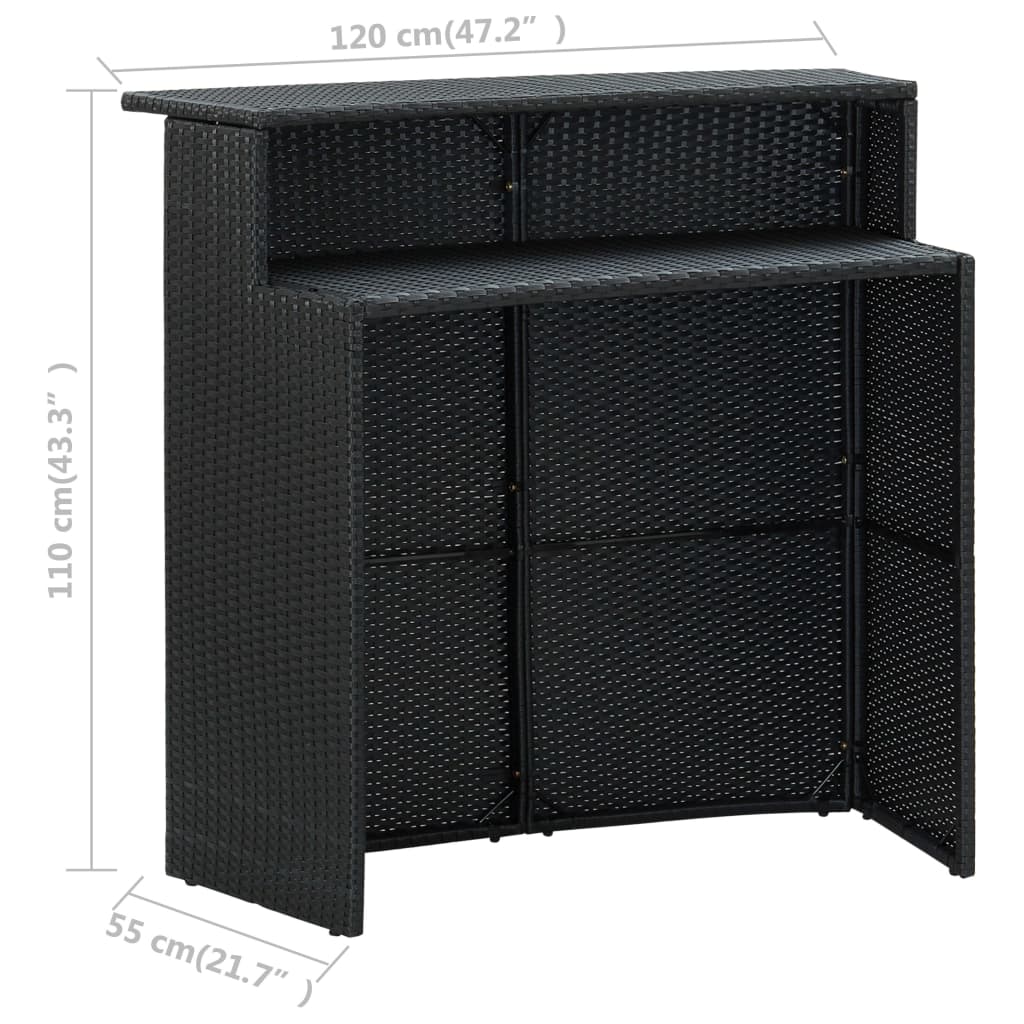Sodo baro staliukas, juodos spalvos, 120x55x110cm, poliratanas