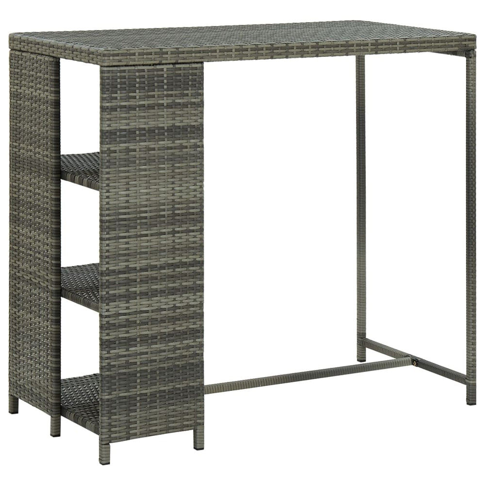 Bar Table with Shelf, Grey, 120x60x110cm, Poly Rattan