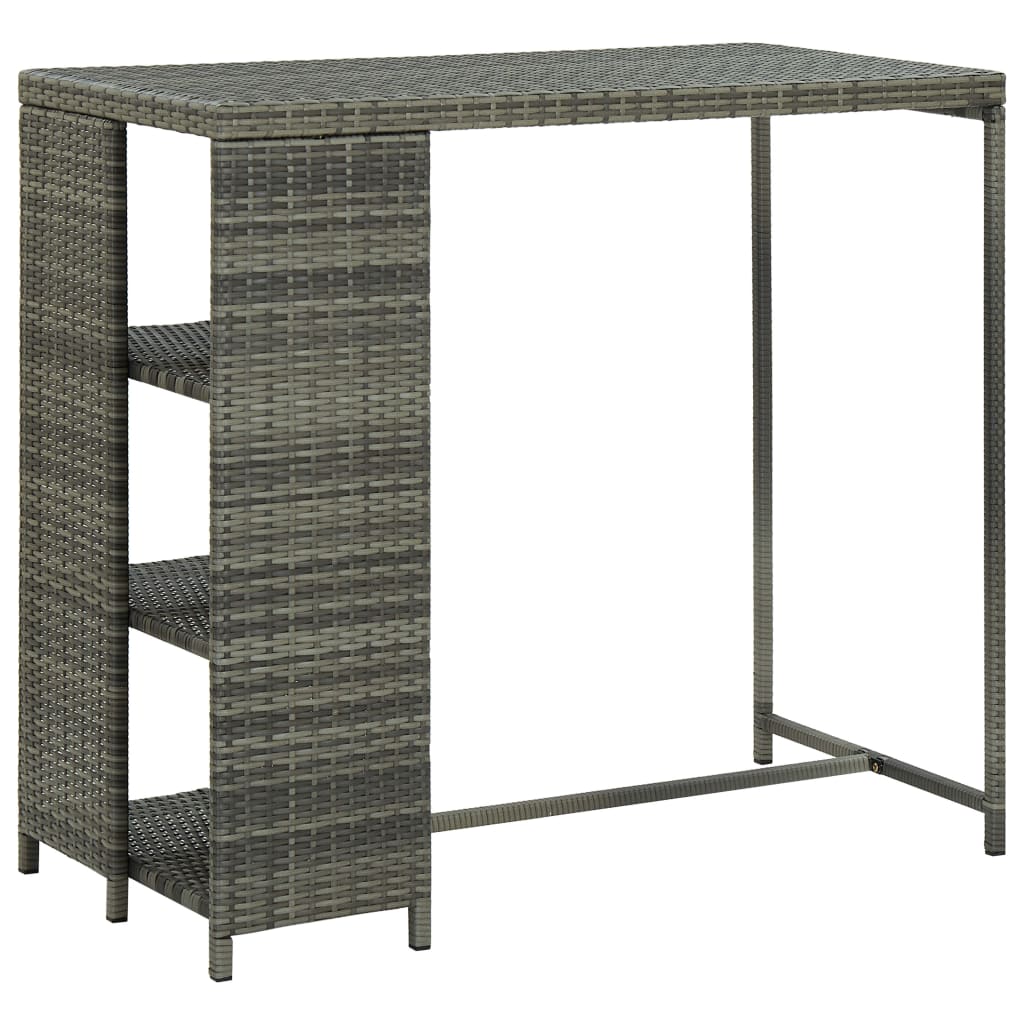 Bar Table with Shelf, Grey, 120x60x110cm, Poly Rattan