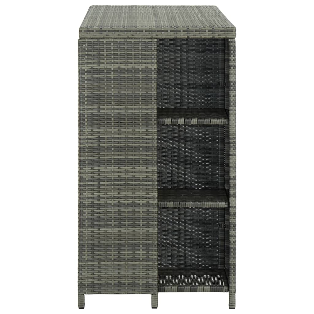 Bar Table with Shelf, Grey, 120x60x110cm, Poly Rattan