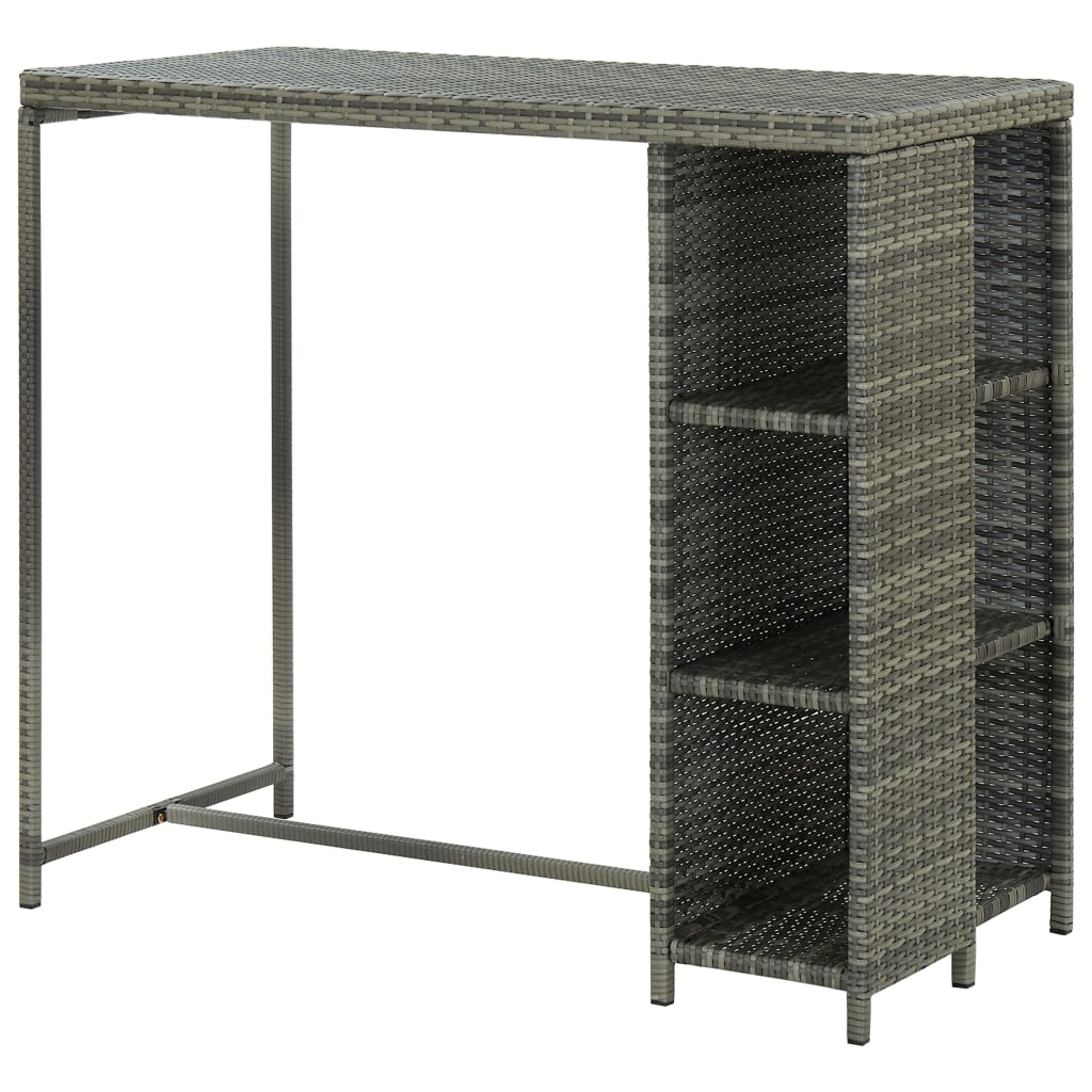 Bar Table with Shelf, Grey, 120x60x110cm, Poly Rattan