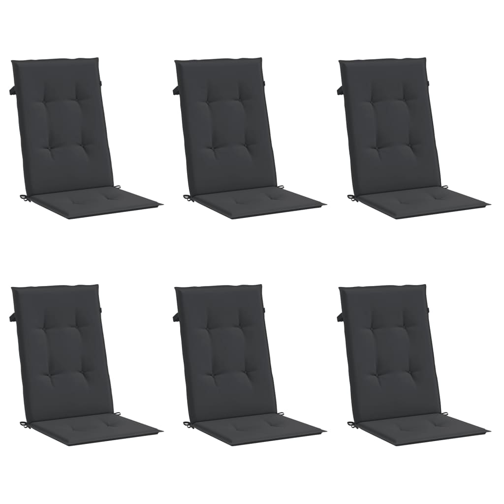 Garden chair cushions, 6 pcs, black, 120x50x3cm, fabric