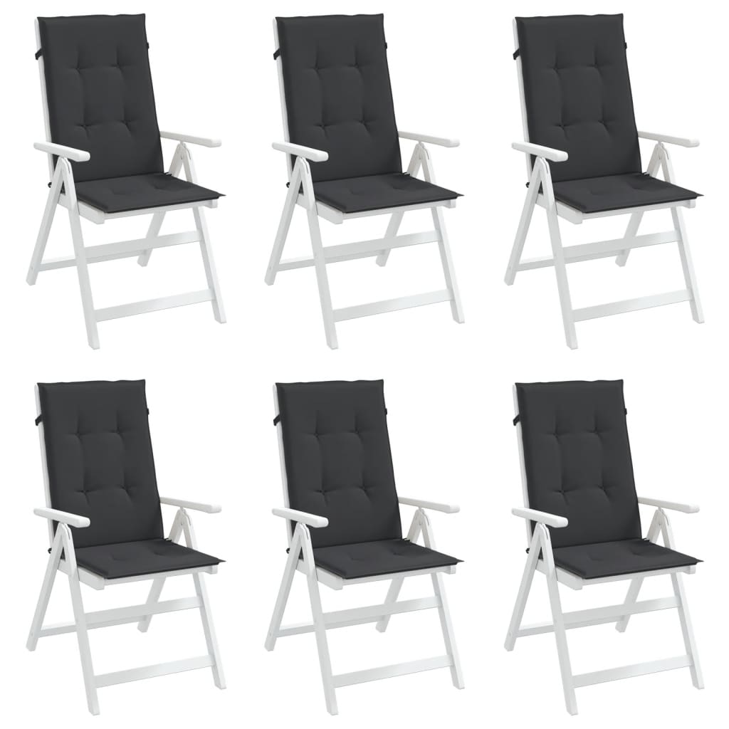Garden chair cushions, 6 pcs, black, 120x50x3cm, fabric