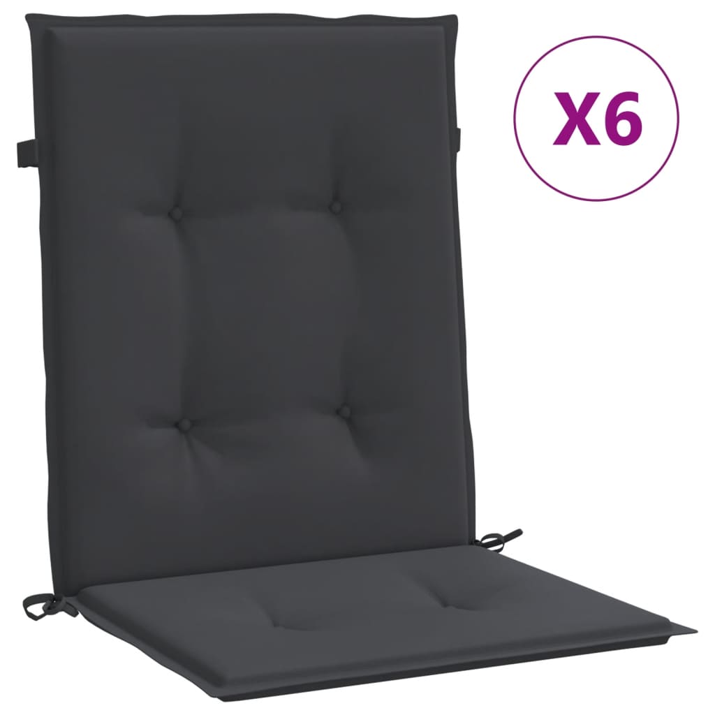 Garden chair cushions, 6 pcs, black, 100x50x3cm, fabric