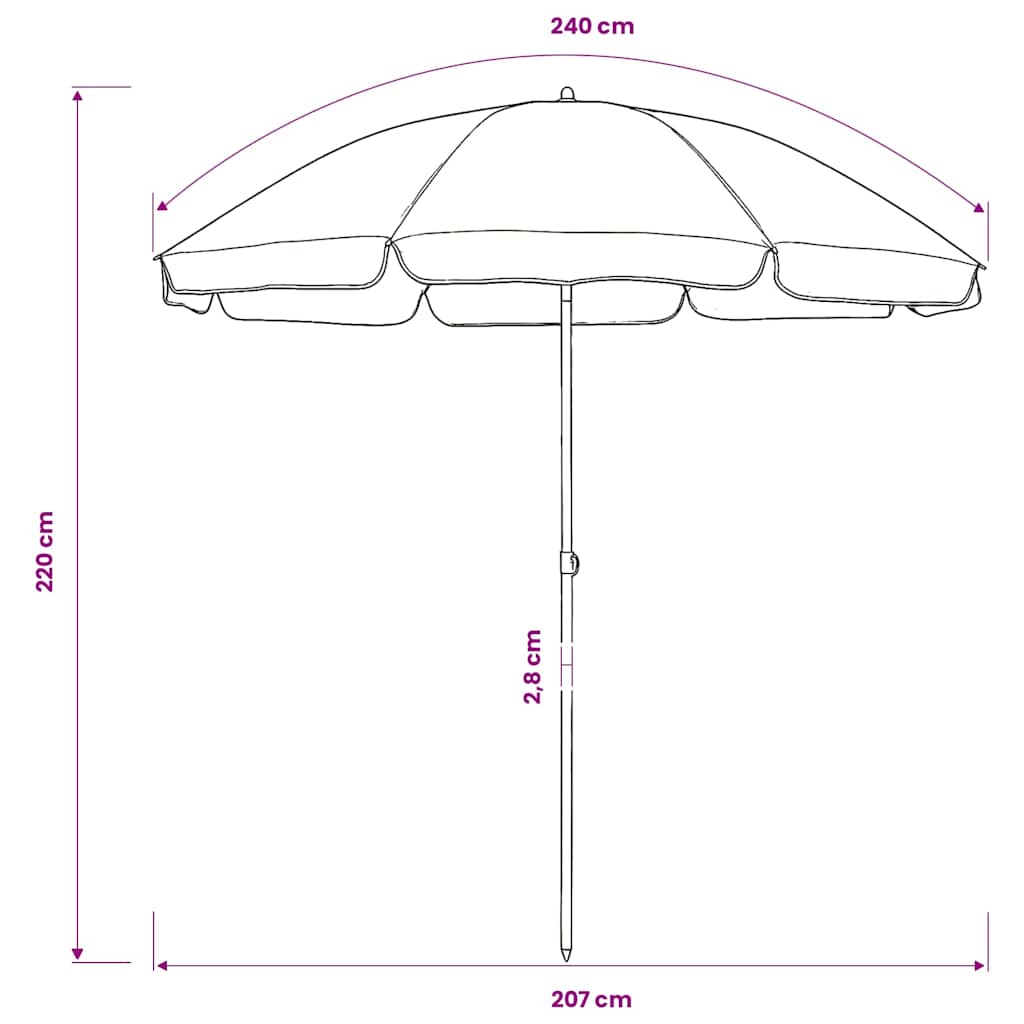 Paplūdimio skėtis nuo saulės, mėlynos spalvos, 240cm
