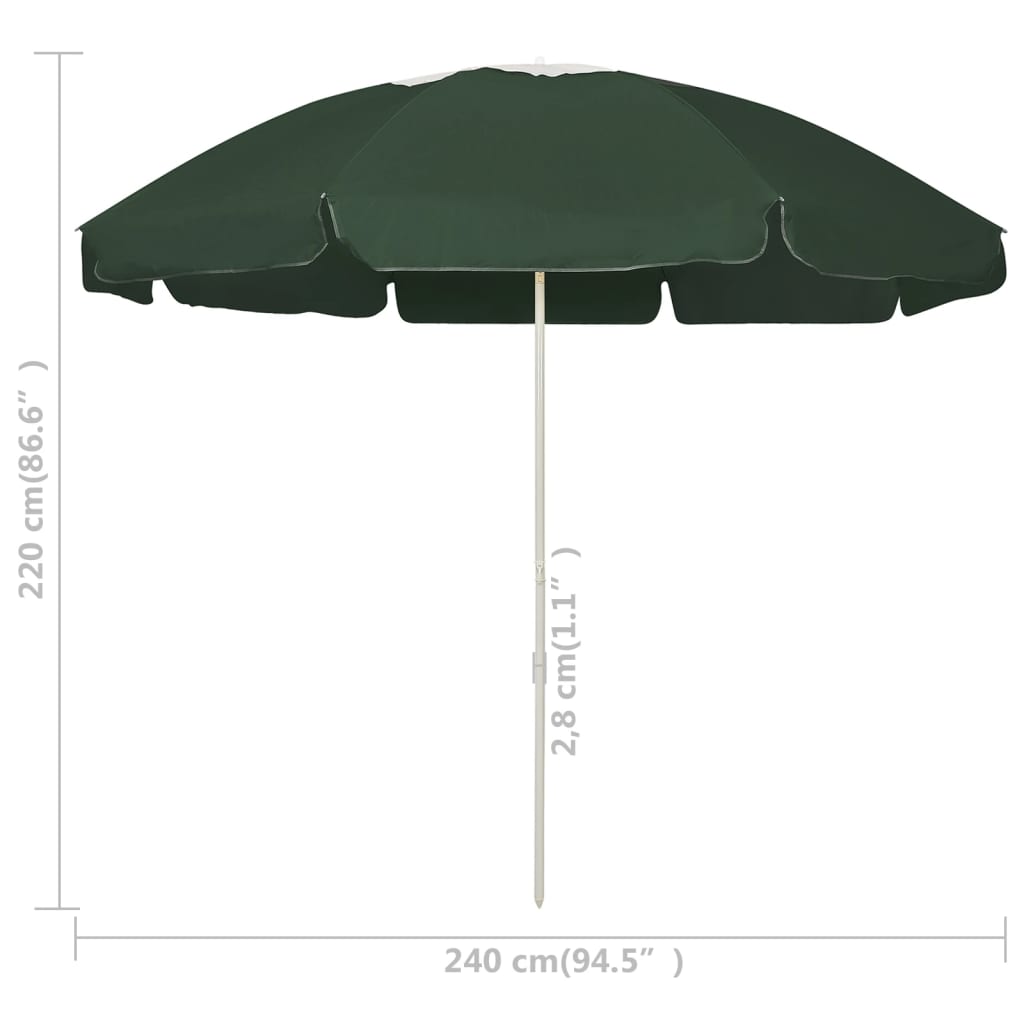 Paplūdimio skėtis nuo saulės, žalios spalvos, 240cm
