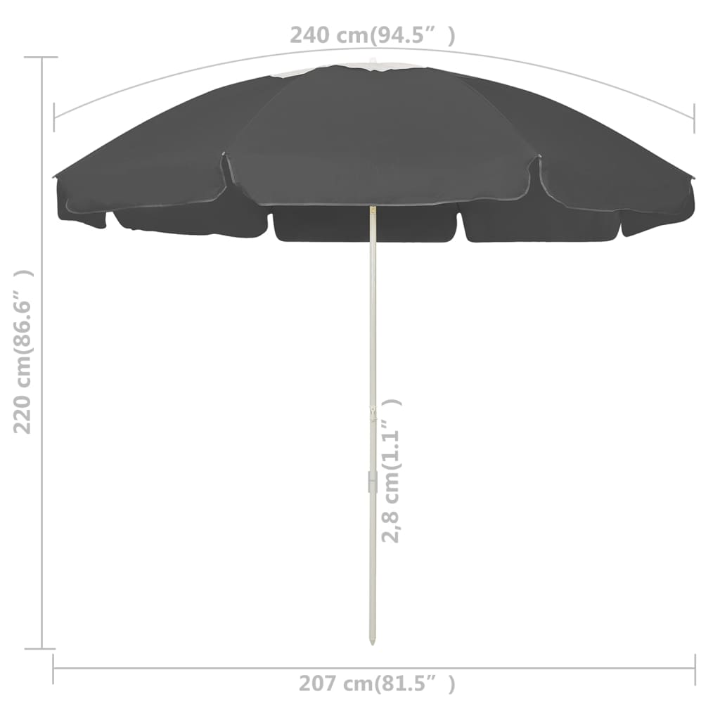 Paplūdimio skėtis nuo saulės, antracito spalvos, 240cm
