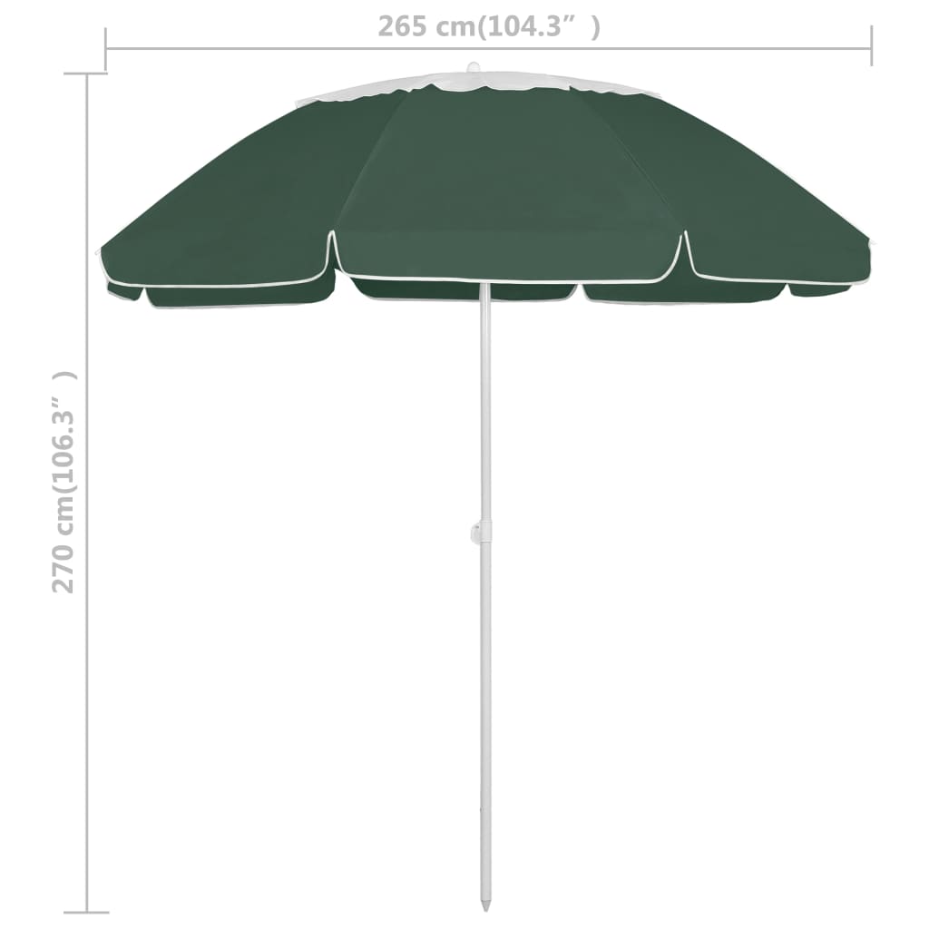 Paplūdimio skėtis nuo saulės, žalios spalvos, 300cm