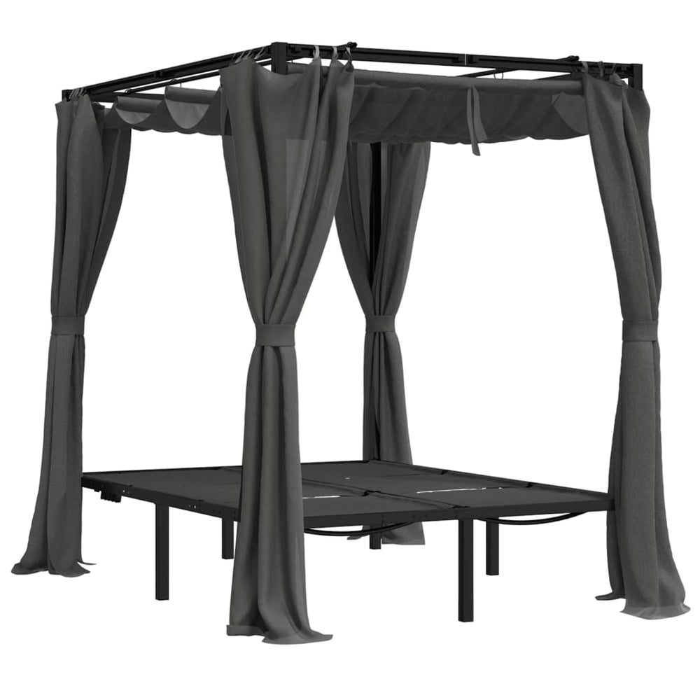 Double sun lounger with side/top curtains, anthracite