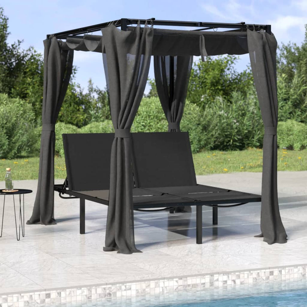 Double sun lounger with side/top curtains, anthracite