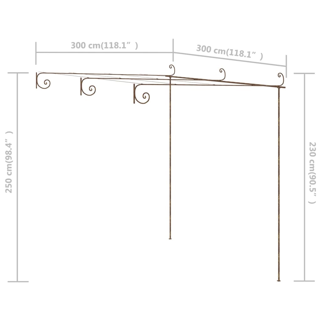 Garden pergola, antique brown, 3x3x2.5m, iron