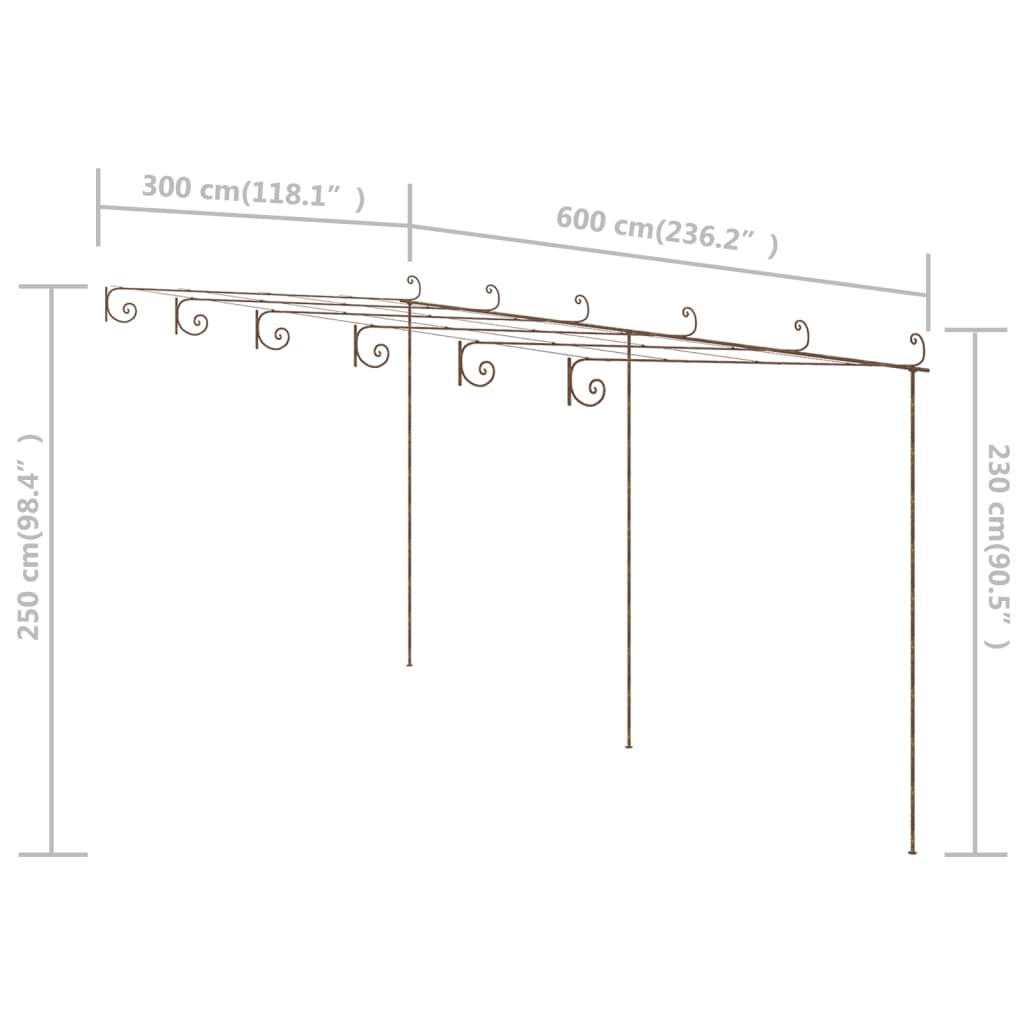 Garden pergola, antique brown, 6x3x2.5m, iron