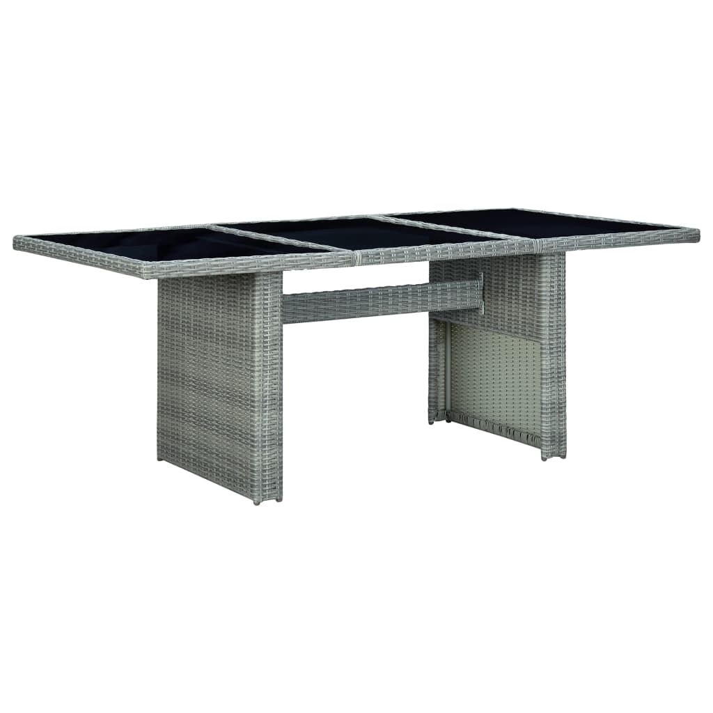 Garden table, light grey, polyrattan and tempered glass