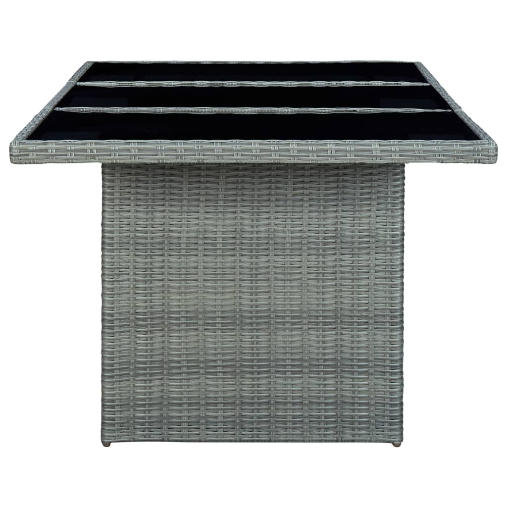 Garden table, light grey, polyrattan and tempered glass