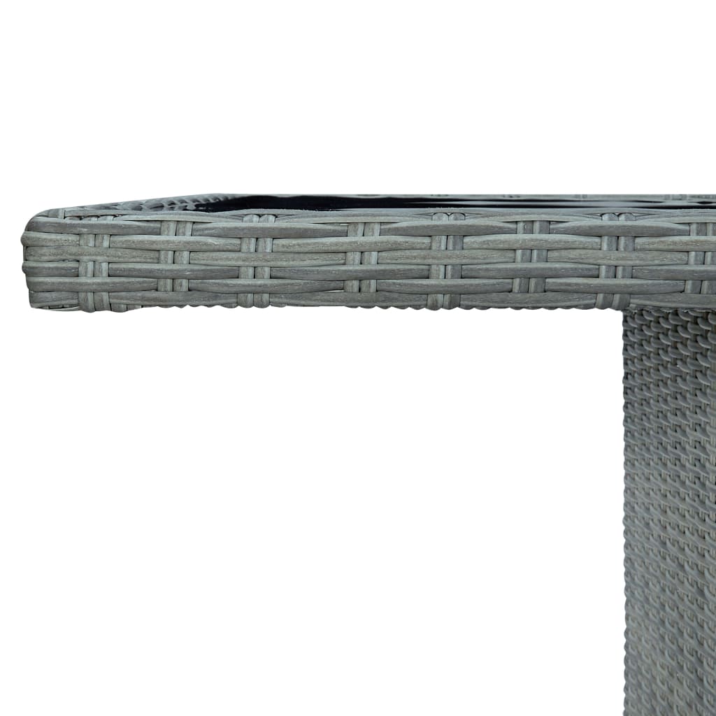 Garden table, light grey, polyrattan and tempered glass