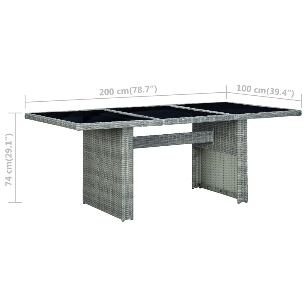 Garden table, light grey, polyrattan and tempered glass