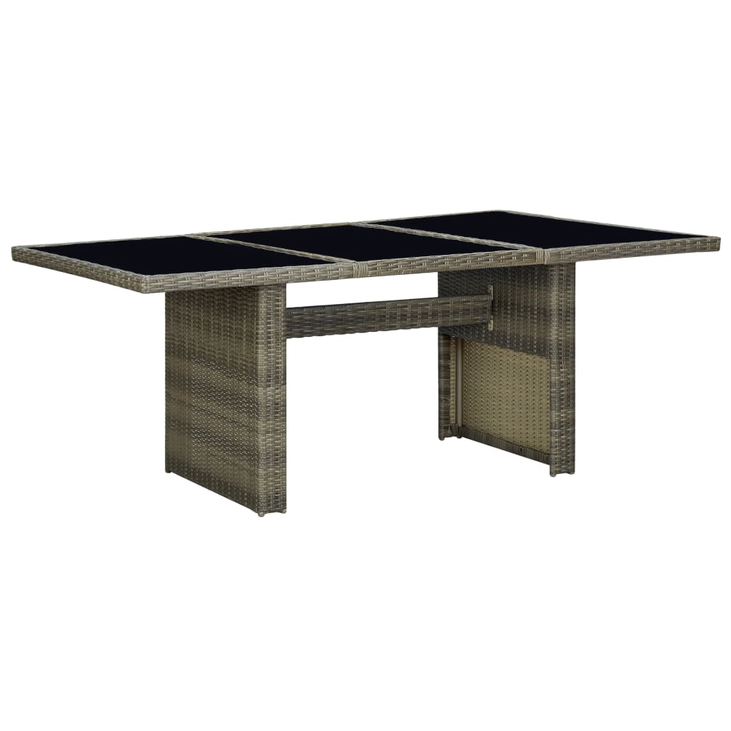 Garden table, brown, polyrattan and tempered glass