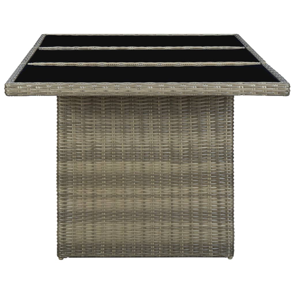 Garden table, brown, polyrattan and tempered glass