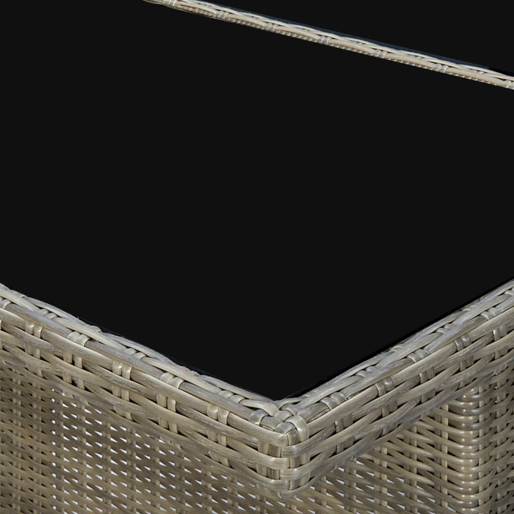 Garden table, brown, polyrattan and tempered glass