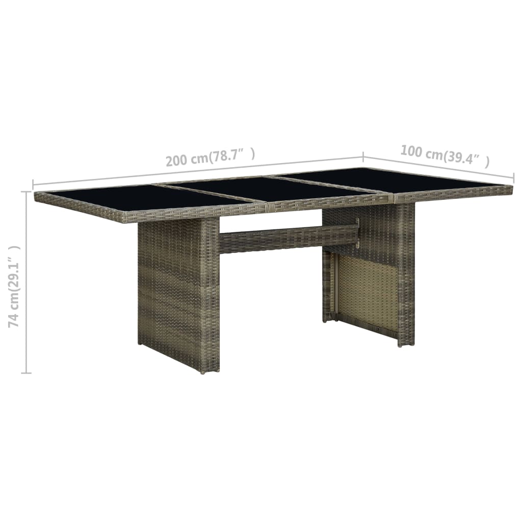 Garden table, brown, polyrattan and tempered glass
