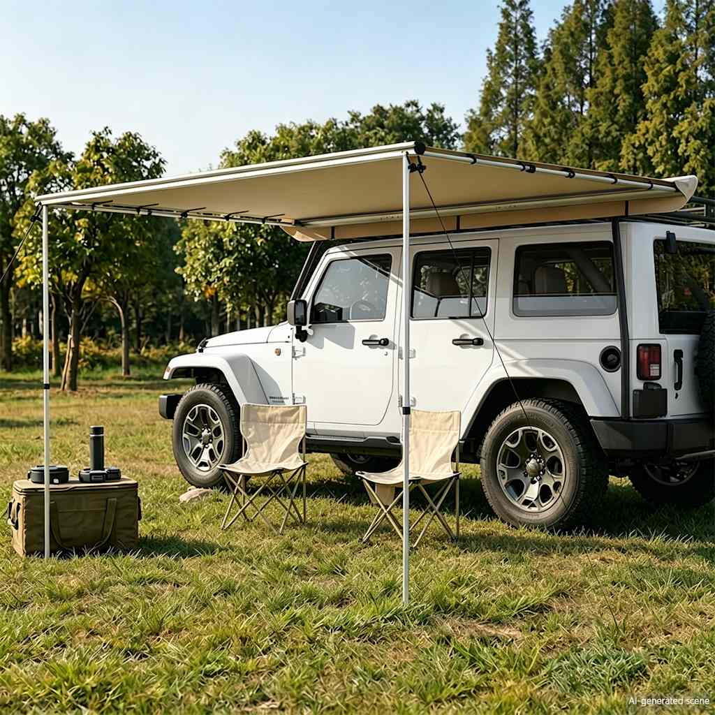 Markizė nameliui ant ratų, smėlio spalvos, 4x3x2,15m