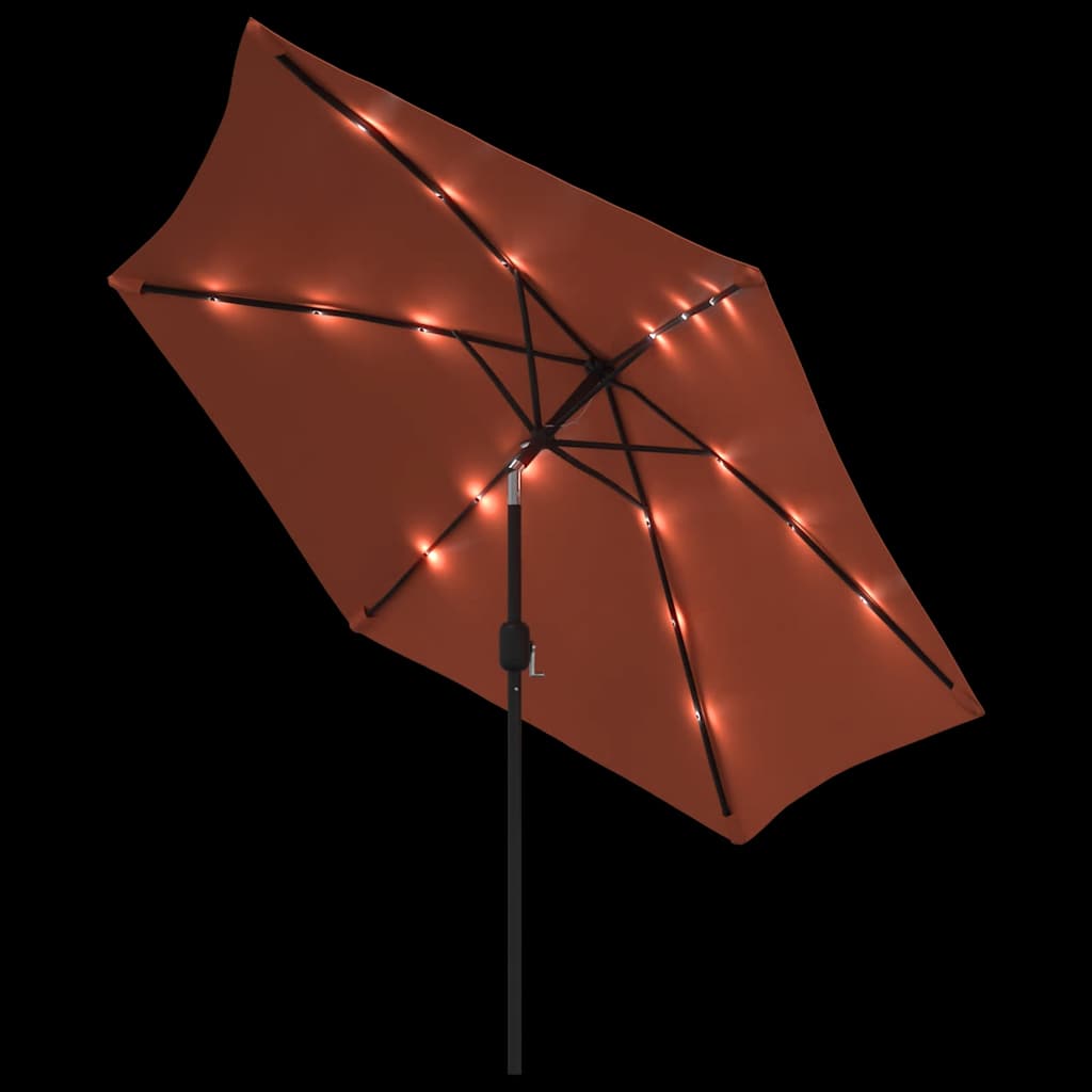 Sodo skėtis su LED ir plieniniu stulpu, terakota, 300cm