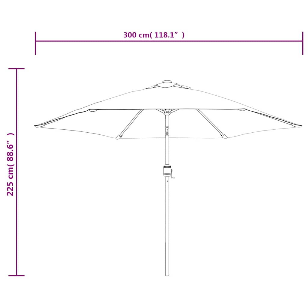 Sodo skėtis su LED ir plieniniu stulpu, terakota, 300cm