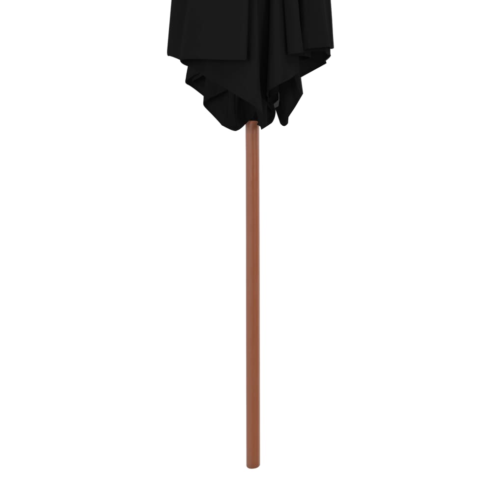 Sodo skėtis nuo saulės su mediniu stulpu, juodos spalvos, 270cm