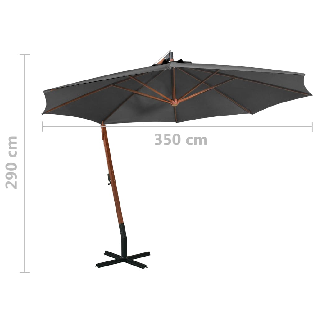 Kabantis sodo skėtis su stulpu, antracito, 3,5x2,9m, eglė