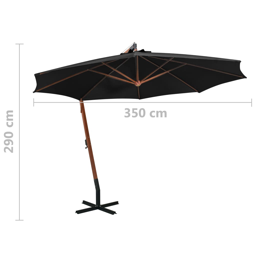 Kabantis sodo skėtis su stulpu, juodas, 3,5x2,9m, eglės masyvas