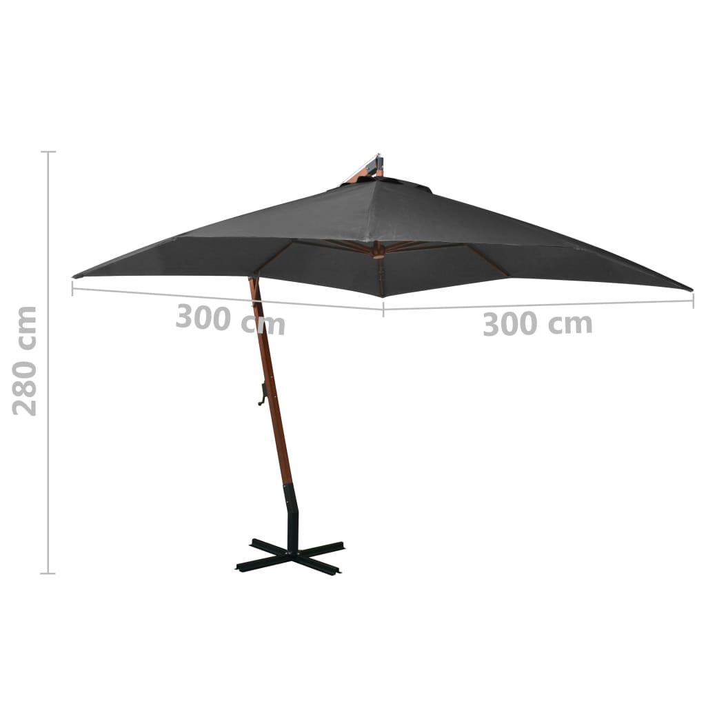 Kabantis sodo skėtis su stulpu, antracito, 3x3m, eglės masyvas