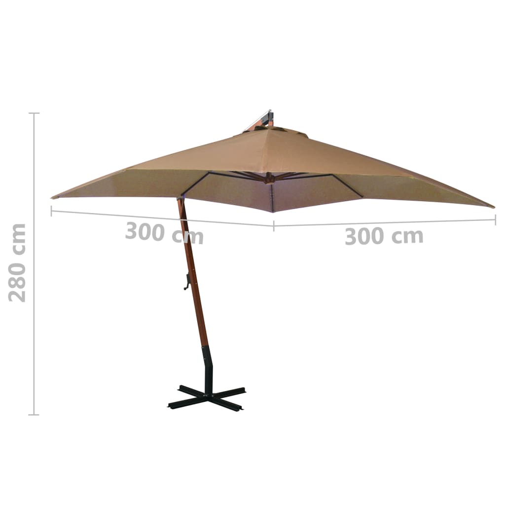 Kabantis sodo skėtis su stulpu, taupe, 3x3m, eglės masyvas